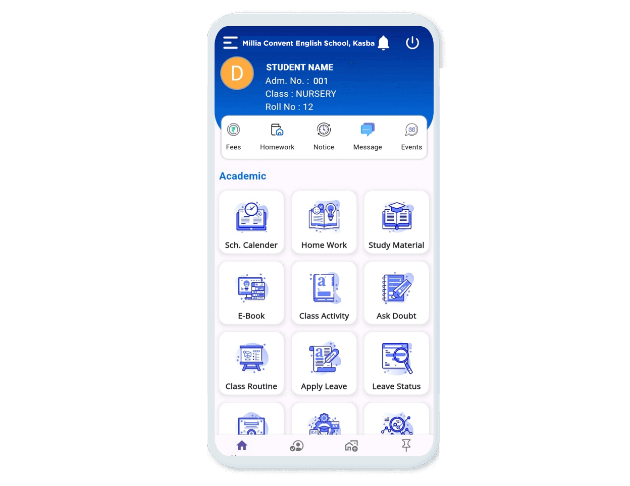 Millia Convent English School Mobile App - Kasba Purnea
